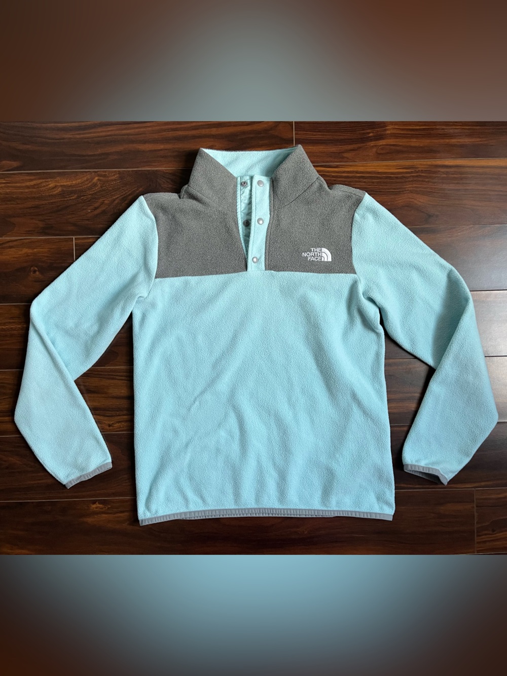 The North Face Girl’s Light Blue & Gray Snap-Quarter Fleece Pullover, L (14/16)